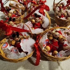 Handmade Baby's First Christmas Wood & Wicker Ornaments Lot